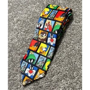 Warner Bros. Looney Tunes Character Grid Tie in Black, Red, Yellow, Blue, Green